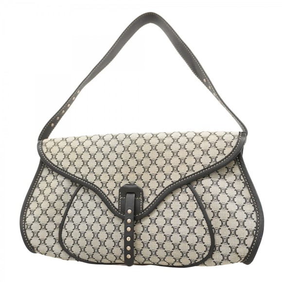 Celine Shoulder Bag Macadam Nylon Canvas Gray Black Women's - Picture 1 of 10